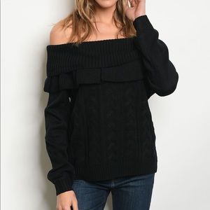 Black Off-Shoulder Knit Sweater